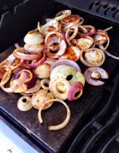 Grilling onions on Brazilian Ice soapstone grilling stones
